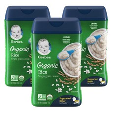 [2+1] Gerber 거버 오가닉 라이스 쌀 곡물 시리얼 아기 이유식 227g, 3개