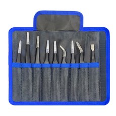 9개 대 정전기 방지 ESD 스테인레스 스틸 핀셋 유지 보수 도구 산업용 정밀 곡선 스트레이트 수리, [01] 9pcs with bag