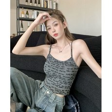 2024夏季新款字母印花背心女帶胸墊美背內衣外穿短上衣