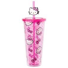 Silver Buffalo Care Bears Love 플라스틱 콜드 컵 뚜껑 및 빨대 토퍼 포함 프렌드 베어와 Love-A-Lot Bear 709.8ml(24온스), 24온스, 헬로 키티와 활