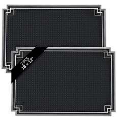 Drydiet 바 매트 30.5 x 15.2cm(12 6인치) 미끄럼 방지 고무 골드 테두리 내구성 있고 세련된 흘림 칵테일 서비스 커피 레스토랑 이발소 클리퍼 바텐딩용 블랙, 2, 블랙 및 화이트 테두리