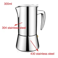 모카 포트 스테인리스 스틸 커피 메이커 주방 퍼콜레이터 음료 주전자 200ML, 01 300ml