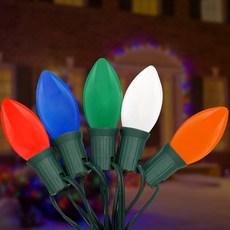 Romasaty C9 멀티컬러 크리스마스 조명 7.6m(25피트) 빈티지 26개의 다채로운 세라믹 전구 걸이용 연결 가능한 스트링 파티오 정원 휴일 가정 장식용 287714, C9-Incandescent, C9 멀티 컬러