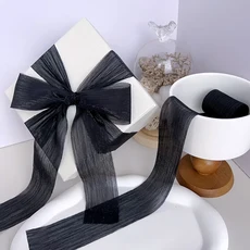 실버 스파클링 원사 리본 쉬폰 웨딩 주름 메쉬 액세서리 밝은 실크 주름 선물 상자 꽃 번들 포장, 01 5 Meters, 10 2