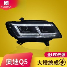 奧迪Q5大燈總成 10-18款改裝 一抹藍日行燈 LED透鏡 無損安裝, 奧迪Q5全LED光源大燈 一對,對裝
