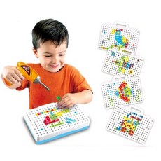 【阿LIN】900261 電動自裝馬賽克積木 萬能工具箱 智慧DIY魔盤 電動電鑽螺絲積木 蘑菇釘, 1個, Multicolor