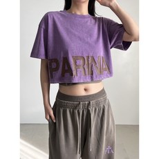 피그먼트크롭앞뒤포인트 로고반팔티 단체복 무대복 공연의상 줌바댄스복 방송에어로빅복 다이어트댄스복, 보라