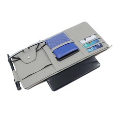 超級賣 汽車皮革拉鍊多層遮陽板收納袋(升級拉鍊收納), 灰色, 1個