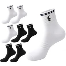 마상격구 남성 국산 스포츠 커버 중목 양말, 화이트+블랙, 8개
