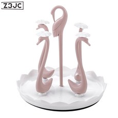 Z3JC 瀝水杯架家用帶托盤旋轉廚房杯具免打孔茶杯酒杯收納置物架, 1個, 四杯位:淡粉色