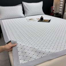 外貿a類餅乾花冰豆豆涼蓆三件套韓國簡約豆豆空調涼蓆涼感冰絲席, 凝膠注入記憶棉, 餅乾花-灰-牀蓆款