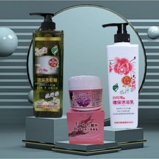 紅藜Q10蠶絲膠原蛋白護膚霜 白玫瑰 環保洗髮精 沐浴乳 三件組, 護膚霜➕環保洗髮精➕沐浴乳,三件組合, 1個