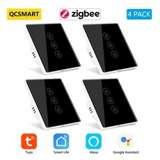 LoraTap ZigBee 커튼 롤러 셔터 블라인드 스위치 제어 연결 모터 Google 홈 Alexa 전기 창 Tuya Smart Life, 4 PACK
