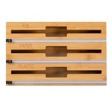 허니 안전 커터로 3 in 1 대나무 랩 정리함 플라스틱 종이 및 호일 홀더 KCH 09858 내추럴