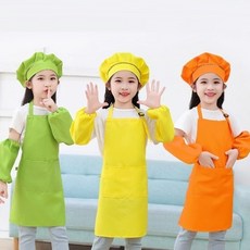 요리 초등학생 미술 쉐프모자 아동 어린이집 앞치마 체험학습 무지 키즈 팔토시 풀세트 유치원, 핫핑크_L(7-13세)