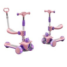 아동용 접이식 발광 킥보드 탈부착식 스쿠터 험머휠, 밀게 손잡이형, 1개, 핑크