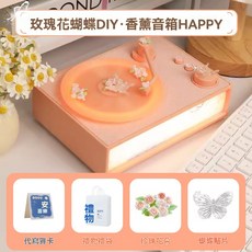 復古留聲機造型藍牙音箱 珍珠蝴蝶DIY 香薰音樂盒, 粉色, 1