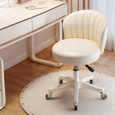 하루꿈 높이조절 화장대 의자 고급PU 회전 바퀴 + 등받이 미용실 스툴의자 컴퓨터 데스크 체어, 화이트