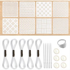24Pcs 플라스틱 사시코 스텐실 키트 초보자를위한 4.7X4.7 인치 기하학 패턴 템플릿 드로잉 라인 자수 패턴, 표시된 대로