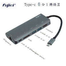 小白的生活工場 FJ TY1001 USB 3.1 Type C 六合一轉換器 資料傳輸/供電/網卡/讀卡/影音娛樂, 1個