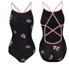女生夏日泳裝 競速連體三角褲泳衣 游泳館專用女士泳衣 2025新款, 黑色蝴蝶,XL 57.5-64.0公斤