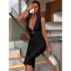 우아한 블랙 바디콘 맥시 파티 드레스 여성용 밴디지 스타일리시한 에이지리스 패션 겨울 시즌용, 01 검정색, 02 XS는