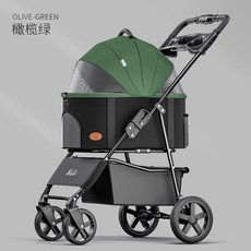 可開發票 中大型寵物推車 鋁合金狗狗手推車 外出行車包分離折疊 寵物折疊推車 狗狗推車 寵物外出推車 貓咪推車, 入門級Pro版-橄欖綠（承重24斤）, 1個