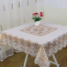 方桌玫瑰四花邊防水防油免洗PVC桌巾, 1個, 燙金120*120
