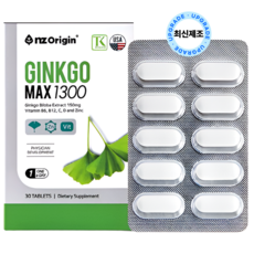 HnF (최신제조) 엔젯오리진 징코맥스1300 비타민 미네랄 혈행 기억력개선 100%미국직수입 식약처인증, 1회분, 30개
