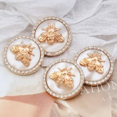 6PCS 금속 단추 캐시미어 코트 트렌치 코트 재킷 미니 소형 향수 스타일 골드 꿀벌 상감 라인 석 라이트 럭셔리 장식 버클, [00] NB-1-87, [00] 18MM