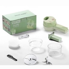 切菜器 切菜機 多功能電動切菜器 加特林切菜器 電動料理機 蒜泥器 壓蒜器 多功能攪蒜器 切蒜器 切片器 刨絲器, 蘋果綠/白色(隨機發貨), 1個