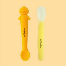 아이누누 실리콘 캐릭터 이유식 스푼, 옐로우+오렌지(오리), 1개