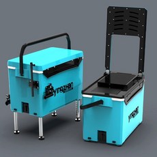 釣魚箱 釣箱 釣蝦箱 迎戰32釣魚箱 超輕硬釣箱 四腳陞降多功能工具層靠背臺釣箱, 水泥灰色,【帶靠背工具層】雙竿款(k4)