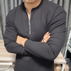 투니스 남성 단색 심플 반집업 브이넥 긴소매 맨투맨 티셔츠