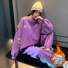 加絨加厚秋冬季時尚運動套裝女學生韓版寬鬆衛衣休閒兩件套