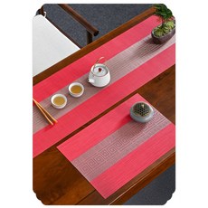 테이블러너 식탁천 덮개 장식장 홈카페 북유럽, 1개, 40x160cm 0.8m~1.2m 데스크탑에 적합, 붉은색 테이블 러너와 작은 찻잔 세트