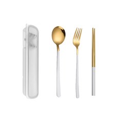 美的冒泡304不鏽鋼餐具組 葡萄牙餐具 便攜餐具組 環保餐具 304不鏽鋼 葡萄牙風 筷子 湯匙 叉子, 白金, 筷子+湯匙+叉子, 1套