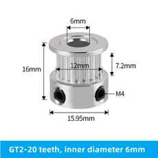2GT 싱크로 휠 타이밍 풀리 보어 벨트 너비 6mm 3D 프린터 CNC 부품 16 20 톱니, 10 20Teeth Bore6mm