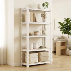 리보아 무볼트 조립식 다용도 앵글 수납 선반, 5단, 화이트