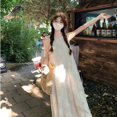 월색이 내리다 프렌치 스타일 솔리드 컬러 민소매 원피스 여성 여름 유니크 원피스