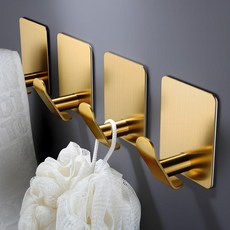 DELITON 8팩 골드 벽 후크 - 욕실 주방 거실 차고용 접착 타월 후크 벽용 튼튼한 후크 손상 없음 스테인리스 스틸