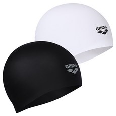 arena 矽膠游泳帽平面男性和女性彈性黑色+白色套件