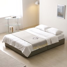 라자가구 스테이플 파운데이션 무헤드 침대 프레임 S/SS/Q/K/LK +잇템 독립 매트 (헤드 선택), PU 가죽_프렌치그레이