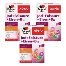 도펠헤르츠 요오드 엽산 B12 철분 45정 x 3 독일 내수용 임산부 노인 영양제, 3개