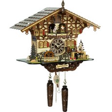 Trenkle-Uhren 德國製原木手工農屋小木偶皮諾丘12首音樂旋轉玩偶石英咕咕鐘 型號：4258QMT【神梭鐘錶】, 1個