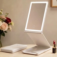 NUTRIVIO LED 화장대거울 접이식 휴대 메이크업 조명 거울 고화질 3색모드 고휘도 탁상거울, 화이트