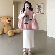 임산부 니트 세트 가을 겨울 캐주얼 임부복 니트 조끼 베스트 + 하이웨이스트 니트 원피스 투피스 기질 임부 투피스 세트 CY