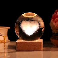 베이스 바다유리 수정 크리스탈볼 무드등 각인 유리구슬, 각인+하트 구름