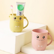 網紅兒童刷牙漱口杯家用創意簡約漱口杯牙缸杯子可愛寶寶刷牙杯, 檸檬黃+櫻花粉, 1個