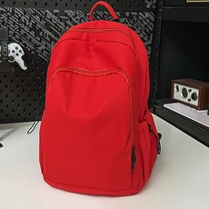 新款韓版純色百搭揹包大容量女初中生大學生書包休閒旅行雙肩包男, 紅色:1個, 1個